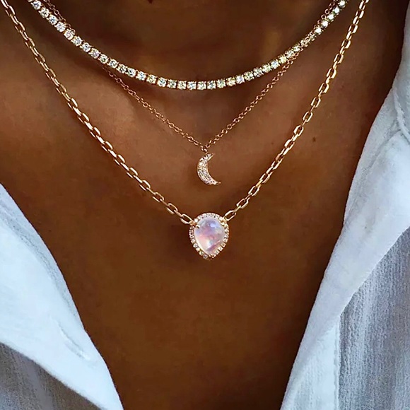 Jewelry - 3/$25⚡️cz moon & teardrop layered choker necklace